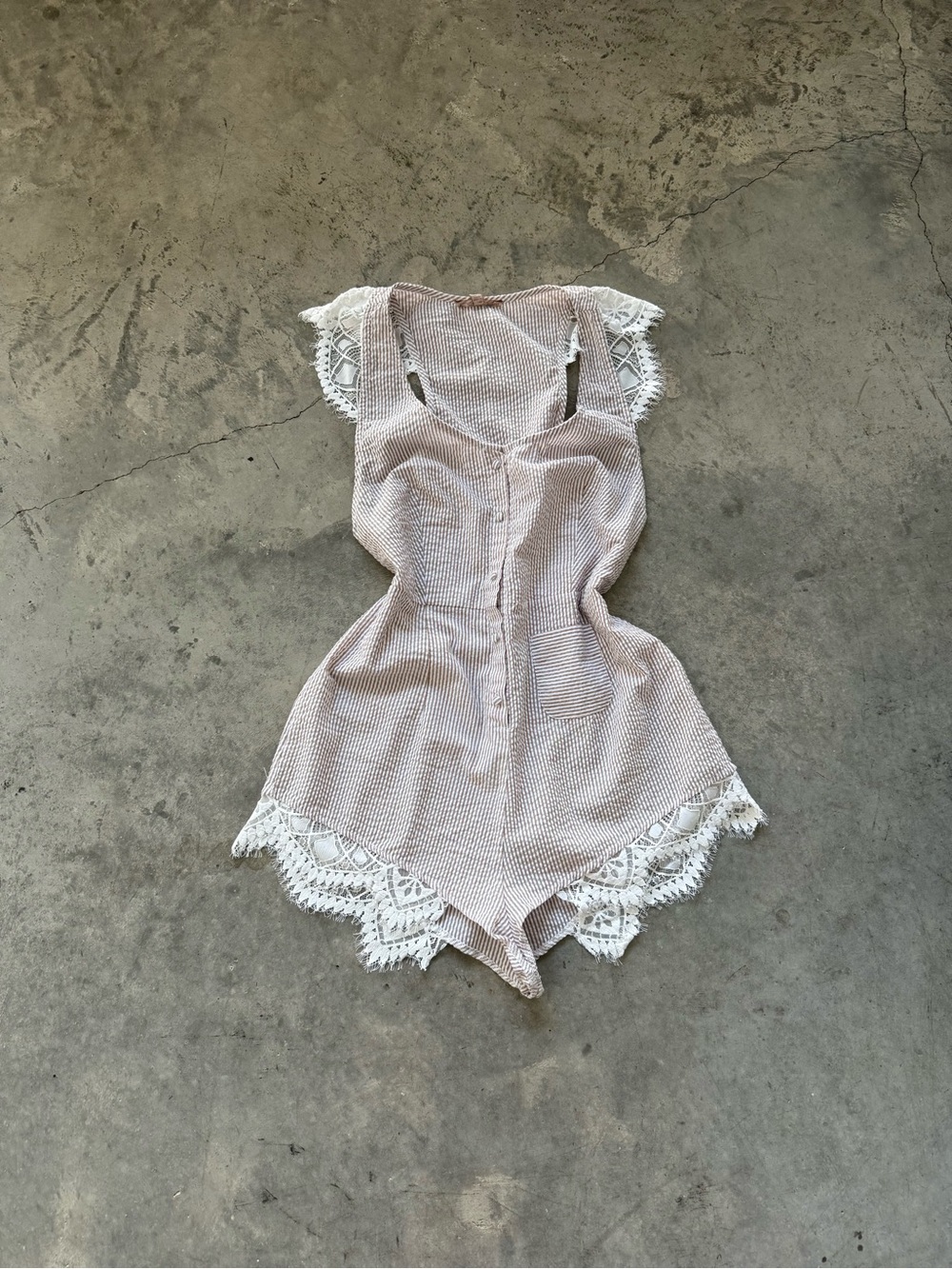 For Love And Lemons Blush Pink Lace-Trim Romper